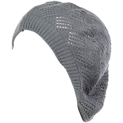 an Womens Crochet Hat Flower Beanie Beret Fashion Accessory Lightweight Knit Cap - color: 5119-charcoal
