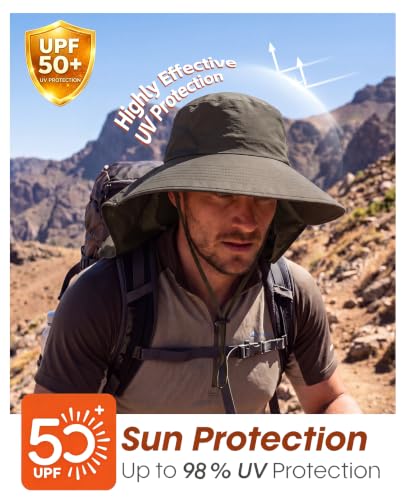 Home Prefer Outdoor UPF50+ Sun Hat Wide Brim Mesh Fishing Hat with Neck Flap - color: Army Green
