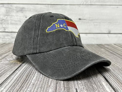 America State City Flag Hats - color: North Carolina Flag (Washed Black)