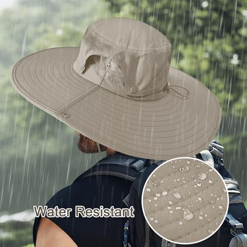 Cooltto L/XL/XXL Wide Brim Sun Hat UPF 50+ UV Protection Boonie Hat - color: Khaki, size: Medium-Large