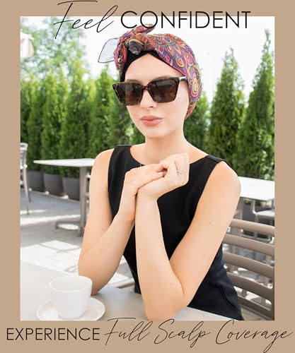 CAPLORD Chemo Headwrap for Women Turban Headwear for Cancer Patients Skull Cap Hair Loss Cover Lightweight Head Covering Hat - color: Black Colorful