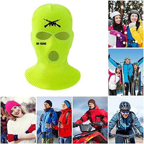 3 Hole Full Face Mask Cover Ski Mask Winter Balaclava Knitted Hat Letter Embroidered Face Cover Warm Cover for Outdoor Cycling Skiing Running (White)
