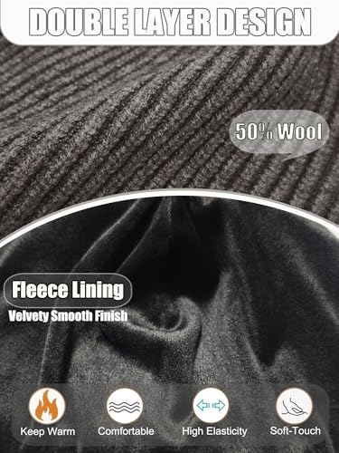 Short Wool Fisherman Beanie for Men Women Fleece Lined Winter Hat - color: 1pcs Dark Gray
