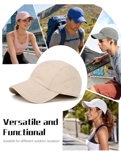 ZOORON Water-resisitant Baseball Cap Men Women, Quick Dry Running Hat, Lightweight Outdoor Plain Baseball Cap, Soft Brim - color: Khaki