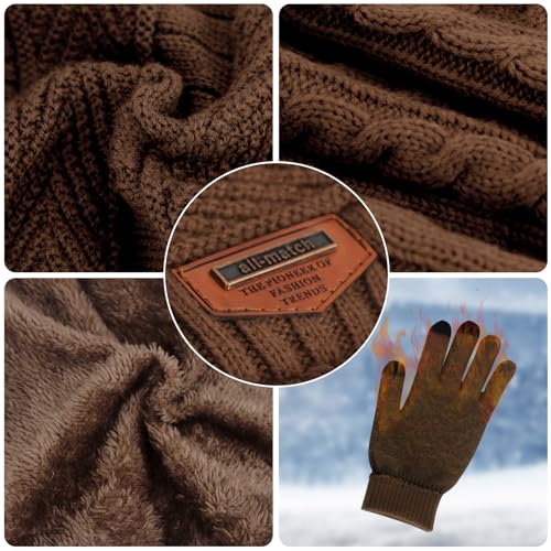MAYLISACC Winter Knit Beanie Hat Neck Warmer Scarf and Touch Screen Gloves Set 3 Pcs Fleece Lined Skull Cap for Men Women - color: Brown--3 Pcs--(hat+scarf+gloves)