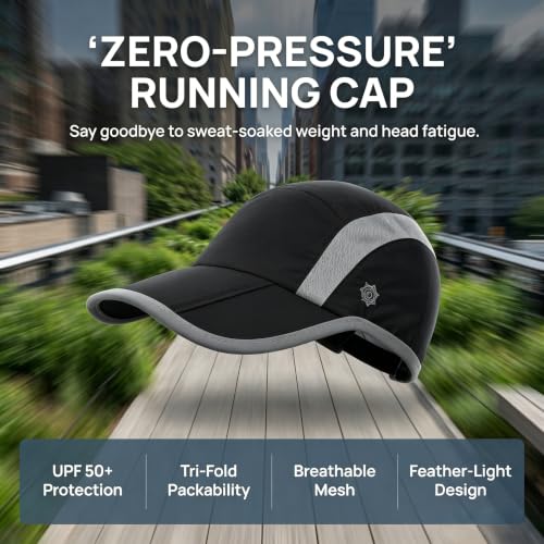 Solaris UPF 50+ Running Cap Mesh Baseball Hat Foldable Unisex - color: Black, size: Standard