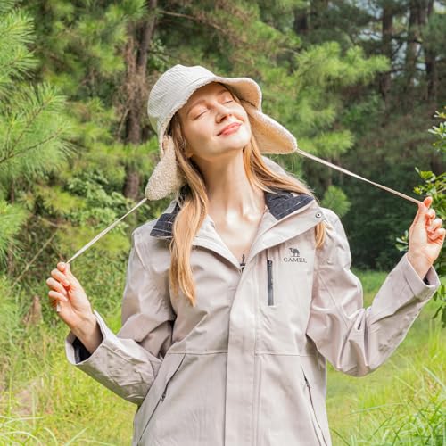 Winter Rain Bucket Hat,Fleece Lined Waterproof,Warm Women Ear Flaps - color: Beige