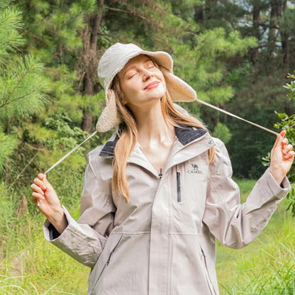 Winter Rain Bucket Hat,Fleece Lined Waterproof,Warm Women Ear Flaps - color: Beige