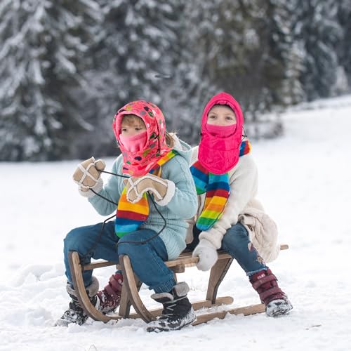 REDESS Winter Windproof Hat, Unisex Children Heavyweight Balaclava, Ski Mask with Thick Warm Fleece Face Cover - color: Dark Pink