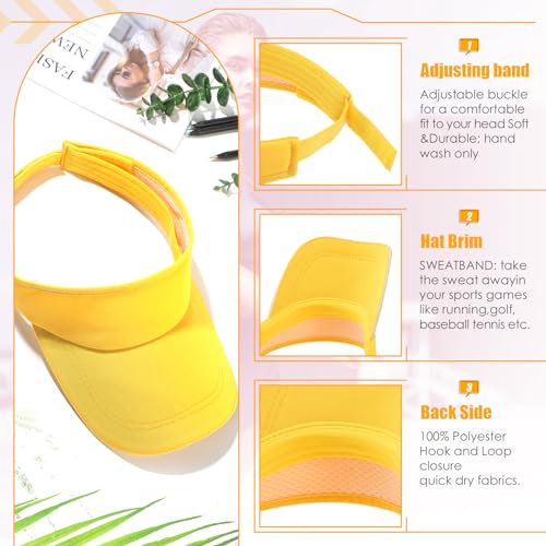 Bonuci 24 Pcs Visor Bulk for Women Sun Hat Visors for Men Tennis - color: Yellow