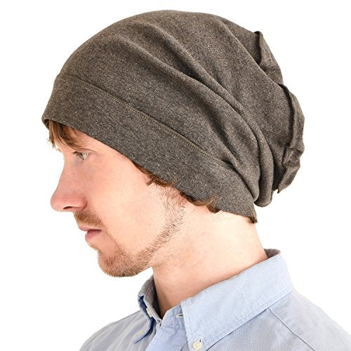 CHARM Mens Slouch Beanie Hat - Womens Organic Cotton Hipster Chemo Slouchy Cap - color: Brown