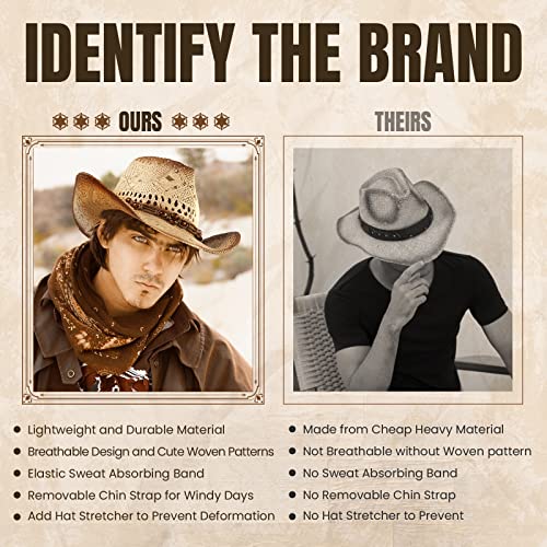 Simplicity New Western Style Classic Cowboy Straw Hat - color: Brown