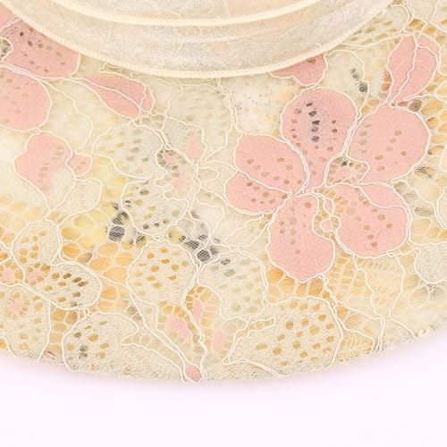 Haoohu Women's Church Derby Hat Wide Brim Bow Bucket Hat Wedding Dress Hat Fascinator Bridal Tea Party Hat - color: 03966beige