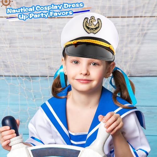 8 Pieces Captain Hats Adjustable White Sailors Navy Marine Admiral Caps for Yacht Theme Party Costume Accessory - color: Style 8