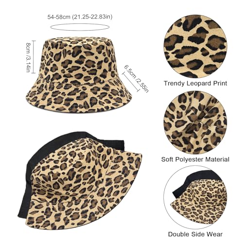 YAMEIZE Retro Style Bucket Hat for - Women Men Leopard Print Hat Fishing Cap Sun Hat Fishmen Hiking Beach Party Outdoor - color: Khaki Leopard