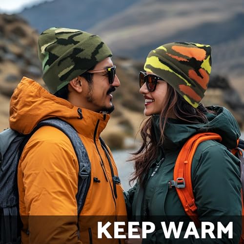 PFFY Beanie for Men Women Unisex Knit Cuffed Winter Beanies Hats Skull Cap - color: Camo Grey