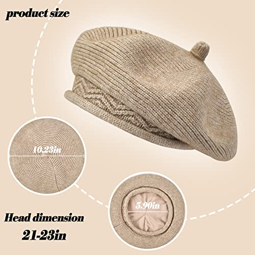 FENELY Beret Hat for Women, French Style Beanie Winter Fashion Warm Thickened Lining Knit Cap - color: Beige