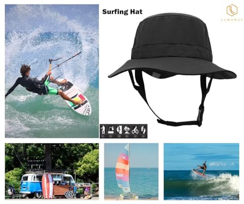 Mens Womens Surf Bucket Hat Waterproof UPF50+ Foldable Beach Sun Hats - color: Black