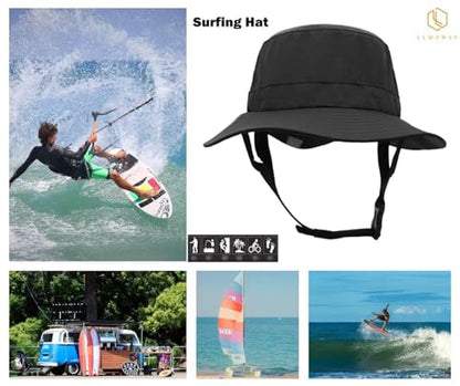 Mens Womens Surf Bucket Hat Waterproof UPF50+ Foldable Beach Sun Hats - color: Black