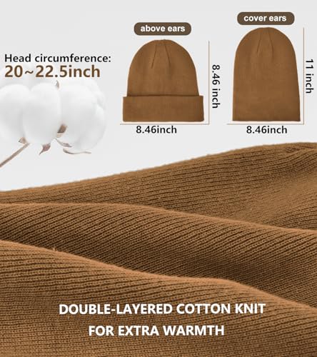 100% Cotton Beanie for Women Men Soft Knit Beanies Warm Winter Hat - color: Brown