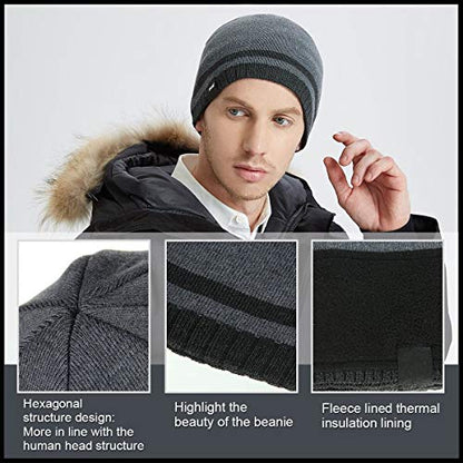 Mens Winter Beanie Hat Warm Knit Cuffed Plain Toboggan Ski Skull Cap (3 Patterns) - color: A2-grey