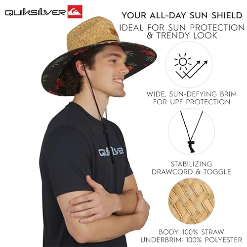 Quiksilver Men's Wide Brim Outdoor Lifeguard Straw Sun Hat - color: Black, size: Small-Medium