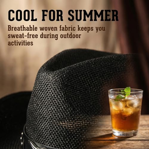 Straw Cowboy Hats for Women and Men - color: Black, size: Medium