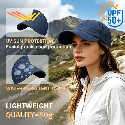 2Pack Womens Criss Cross Ponytail Baseball Cap, Quick Drying UV Protection Breathable Sport Outdoor Sun Hat - color: Black+navy Blue
