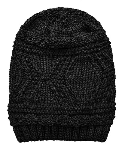 Lilax Knit Slouchy Oversized Soft Warm Winter Beanie Hat - color: Black