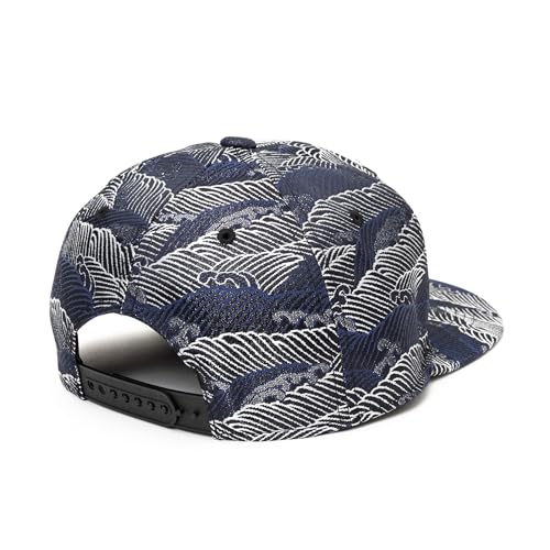 Japanese Kimono Baseball Cap for Men, Snapback Flat Brim Hat - color: Blue Wave, size: X-Large