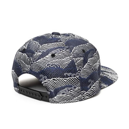 Japanese Kimono Baseball Cap for Men, Snapback Flat Brim Hat - color: Blue Wave, size: X-Large