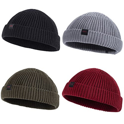 2 Pack Fisherman Beanie Hats for Men Women,Knit Trawler Skull Cap,Watch Cap,Spring Fall Winter Warm Short Hats - color: (Cotton) 4pcs:black+winery+grey+olive(m)
