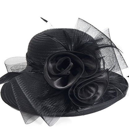 VECRY Womens Tea Party Church Baptism Wedding Derby Dressy Hat - color: Black