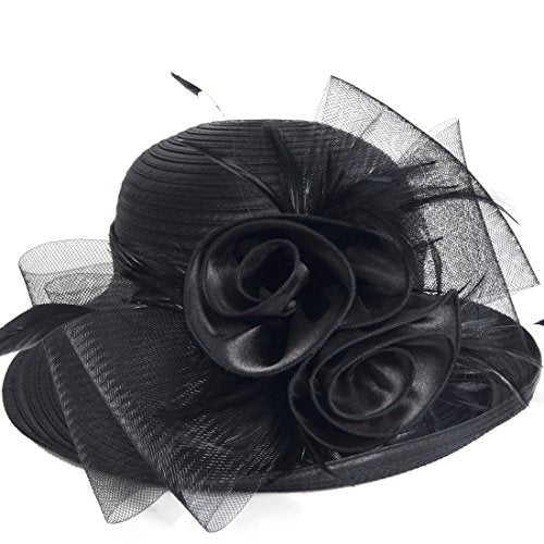 VECRY Womens Tea Party Church Baptism Wedding Derby Dressy Hat - color: Black