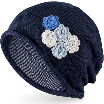 Ababalaya Breathable Cotton Linen Slouchy Beanie Hat for Women - color: Navy Blue