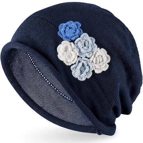 Ababalaya Breathable Cotton Linen Slouchy Beanie Hat for Women - color: Navy Blue