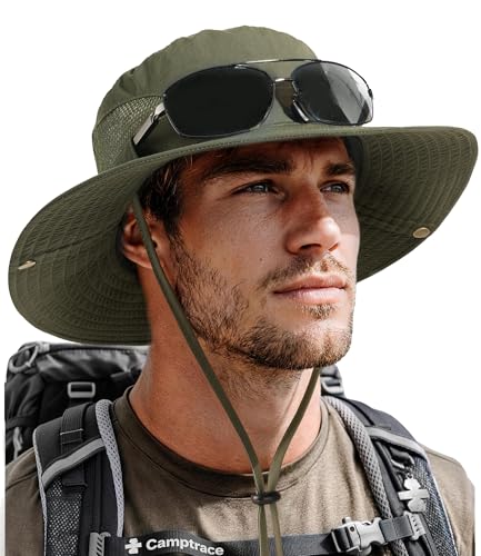 Camptrace Wide Brim Sun Hats for Men Hiking Fishing Outdoor Bucket Hat - color: Green