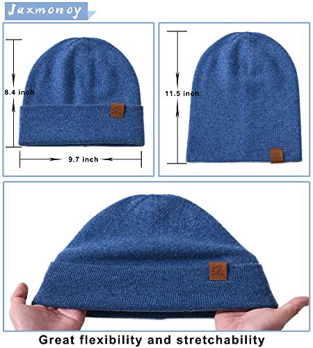 jaxmonoy Slouchy Knit Beanies Winter Hats for Women Men Soft Warm Reversible Slouch Cuffed Skull Knitted Beanie Cap - color: Denim Blue