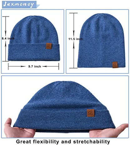 jaxmonoy Slouchy Knit Beanies Winter Hats for Women Men Soft Warm Reversible Slouch Cuffed Skull Knitted Beanie Cap - color: Denim Blue