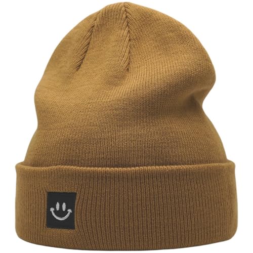 55cube Unisex Winter Beanie Hats Warm Thick Knit Cuffed Skullcaps - color: Solid Camel