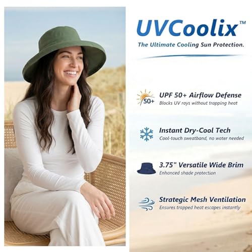 TOP-EX UVCoolix Women's UPF 50+ Wide Brim Cooling Sun Hat - color: Green, size: X-Large