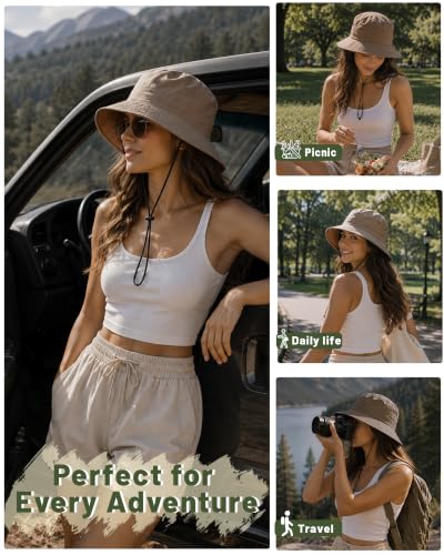 Water-Resistant Bucket Hat for Women Men Rain Hat UPF 50+ Boonie Sun Hat - color: Khaki