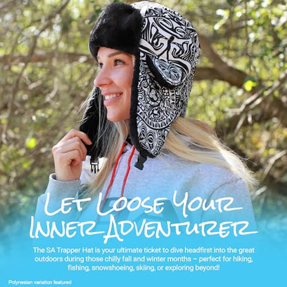 S A Soul of Adventure Winter Hat for Men & Women | Ushanka Russian Hat | Faux Fur Hat with Ear Flap - color: Blackout American Flag