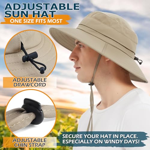 Men's UPF 50+ Waterproof Wide Brim Boonie Hat, Sun & Rain Protection - color: Light Camel (No Waterproof)