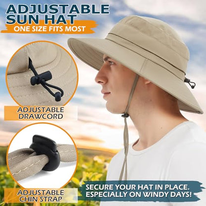 Men's UPF 50+ Waterproof Wide Brim Boonie Hat, Sun & Rain Protection - color: Light Camel (No Waterproof)