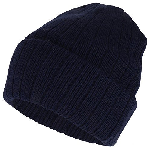 Armycrew 3M Thinsulate Insulation Fleece Lined Long Cuff Ribbed Beanie - color: Navy