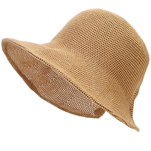 Women's French Crochet Sun Hat Floppy-Brim Straw-Bonnet-Cap Ponytail-Beach-Hats Hook-Loop-Fastener