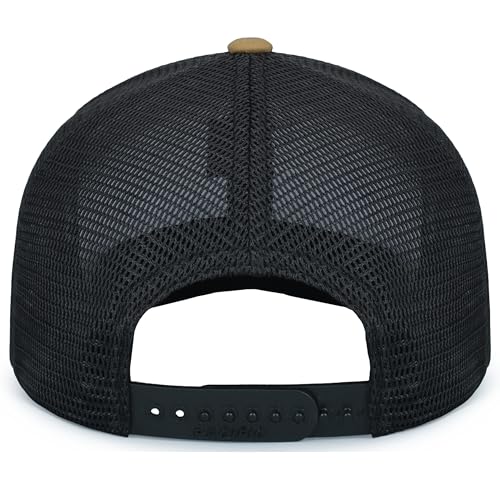 Pacific Headwear Contrast Stitch Trucker Pacflex Snapback Cap - color: White/Light Charcoal/Buck