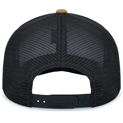 Pacific Headwear Contrast Stitch Trucker Pacflex Snapback Cap - color: White/Light Charcoal/Buck