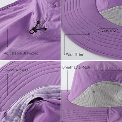 Home Prefer Outdoor UPF50+ Sun Hat Wide Brim Mesh Fishing Hat with Neck Flap - color: Purple